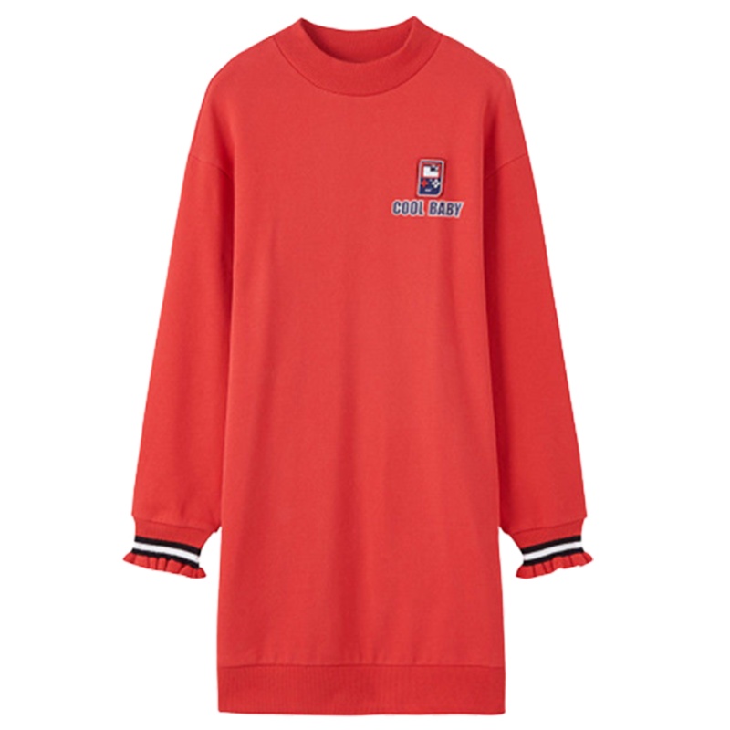 【专柜同款】秋冬撞色字母卫衣裙女韩版宽松长袖中长款连衣裙女20013526