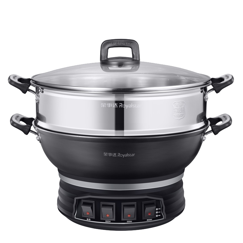 荣事达多功能电热锅电蒸锅电炒锅炒菜锅大容量一体铸铁无涂层家用多用途锅RDQJ3-36单笼款