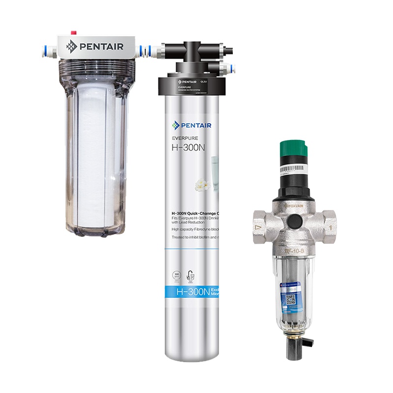 美国.爱惠浦(EVERPURE) 厨下式家用直饮净水器H-300N+BF-10-B前置过滤器全屋净水套装 强效滤除抗生素