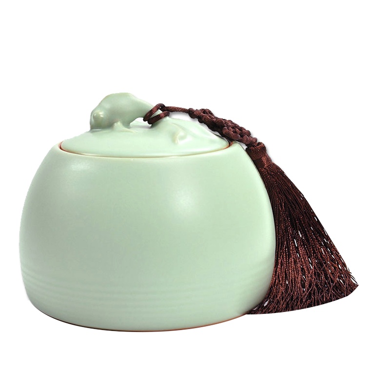 常生源 茶具 仿宋汝窑大号茶叶罐花茶罐密封储藏罐 年年有余茶叶罐