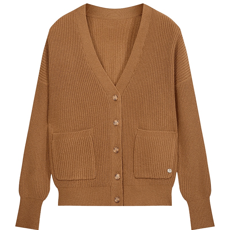 鄂尔多斯1980 20秋冬V领落肩袖宽松厚款女羊绒开衫