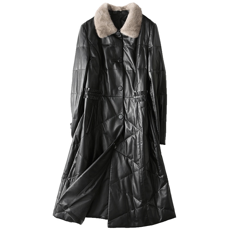 憨厚皇后 2019反季新款女装真皮皮衣长款绵羊皮水貂毛领羽绒服T