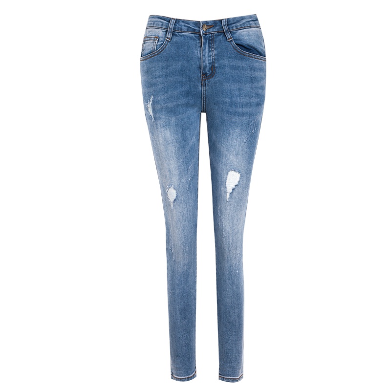 晩白 新款修身高腰抓痕磨白洗水休闲裤牛仔裤长裤