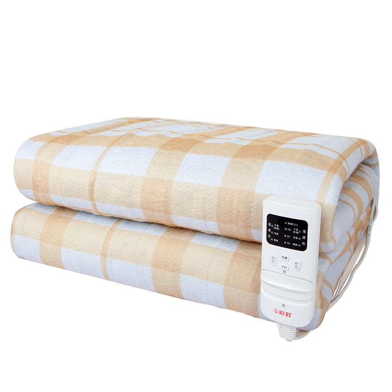 彩虹(RAINBOW)电热毯双人电褥子(2.0*1.8米)加大加厚双控双温电热褥 安全保护电褥毯除湿排潮花色随机