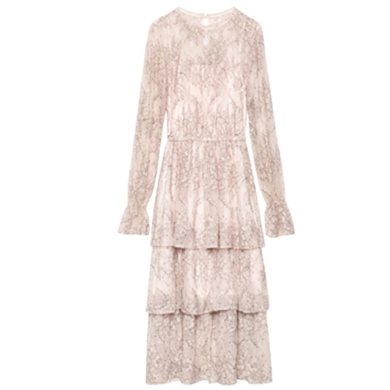 【专柜同款】拉夏贝尔中长款连衣裙秋冬2019新款蛋糕裙高腰显瘦假透肉a字裙女10024038