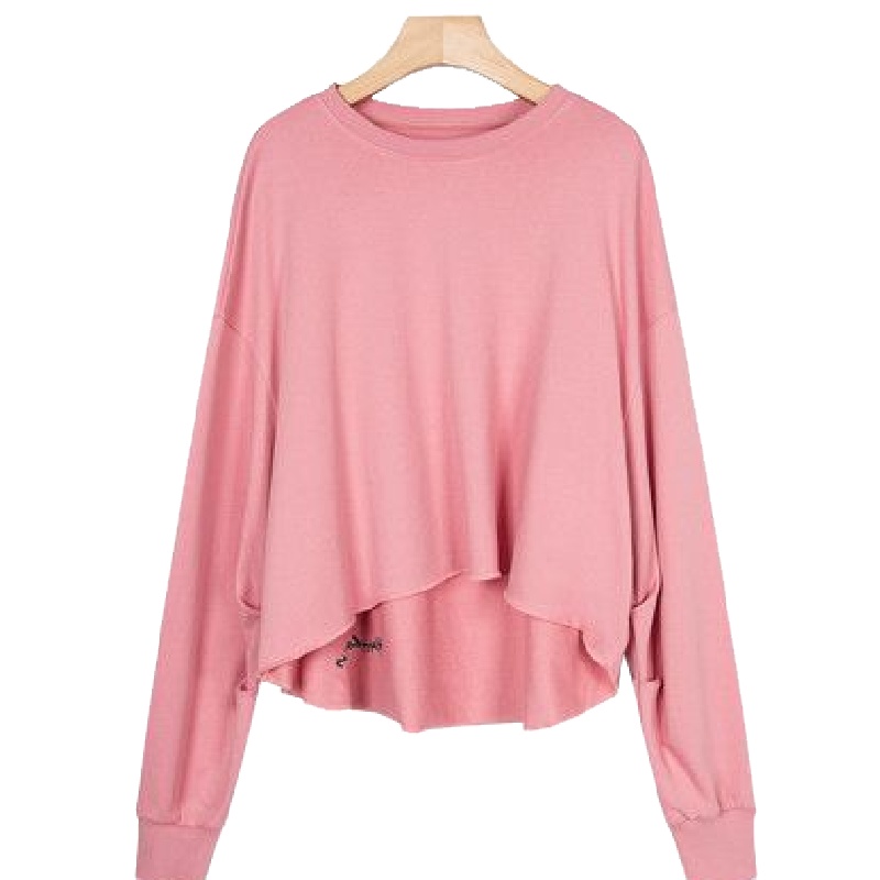 新款拉夏贝尔薄款休闲宽松女卫衣韩版宽松长袖不规则蝙蝠袖套头T恤2T000583