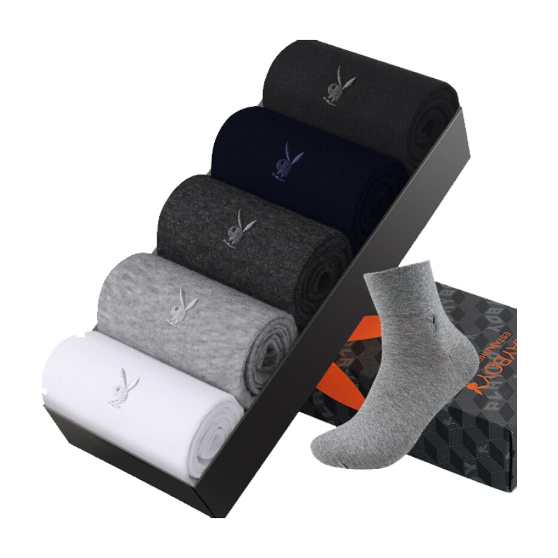 花花公子袜子男中筒袜纯棉柔软透气男袜舒适休闲棉短袜潮2860-5礼盒装