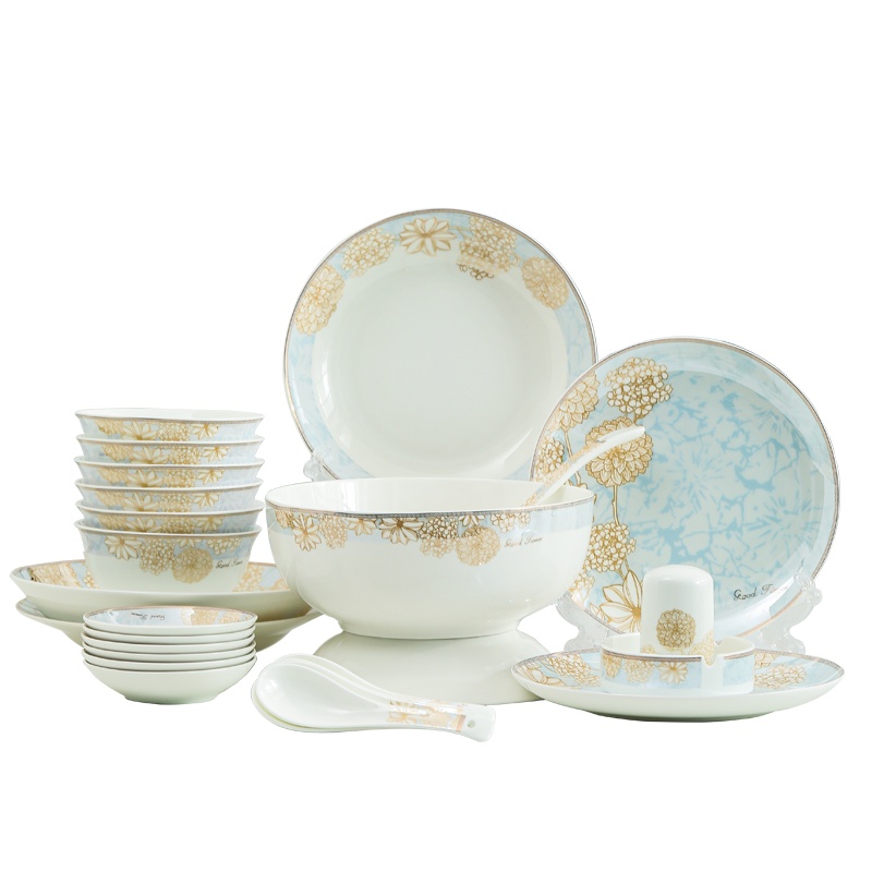 碗碟套装家用北欧轻奢乔迁新居碗筷餐具套装陶瓷欧式碗盘组合-34件美好时光