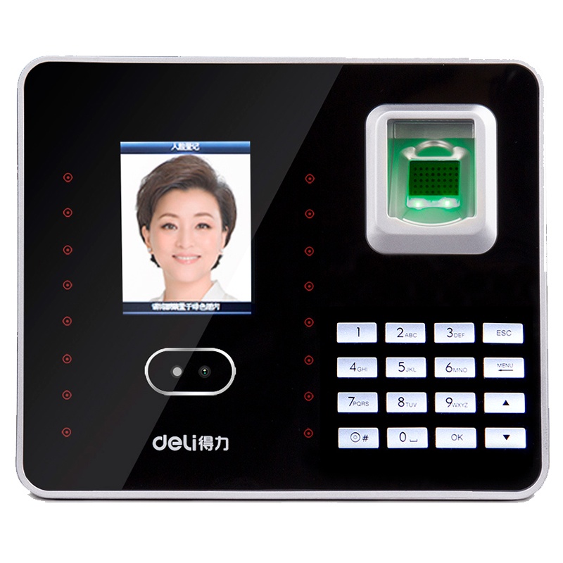 得力deli3969人脸考勤机指纹式打卡机面部识别考勤机刷脸上班签到机