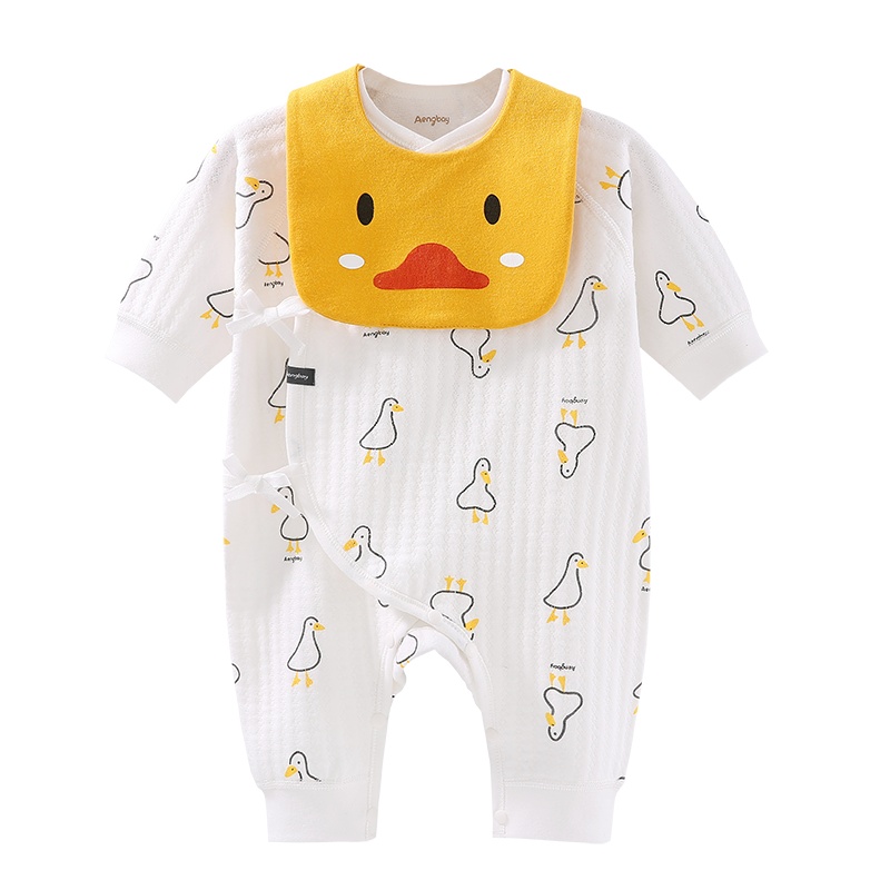 Aengbay 小黄鸭连体衣婴儿衣服秋冬套装可爱超萌新生宝宝包屁哈衣