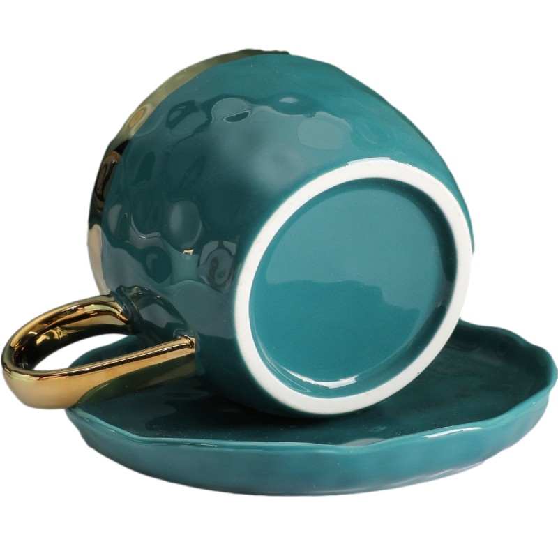 贝瑟斯 奢华描金陶瓷咖啡杯子杯碟勺套装家用茶具咖啡器具 柠檬黄