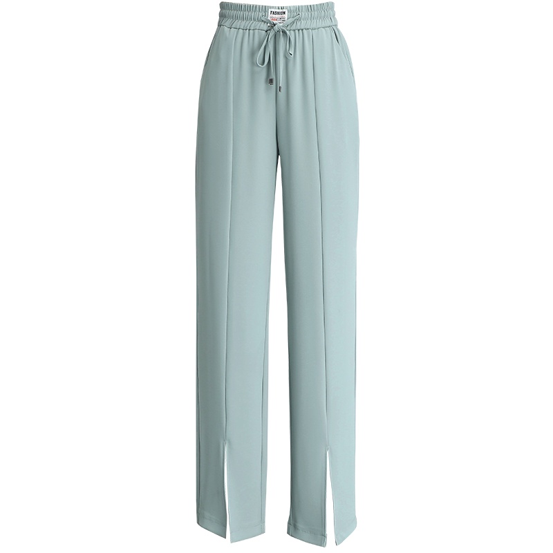 蓝旗女薄款长裤开叉2021新款夏季直筒裤垂感潮显瘦