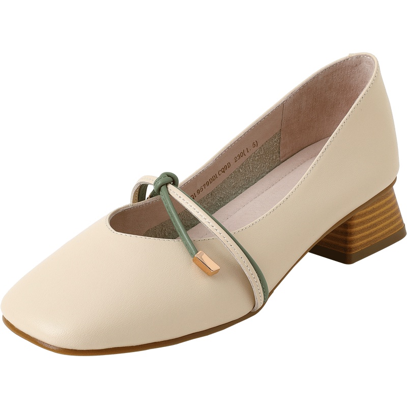 百田森新款法式玛丽珍鞋少女复古粗跟中跟奶奶鞋女