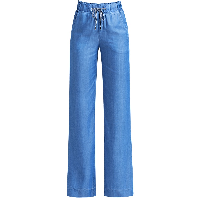 恒源祥直筒阔腿裤女春夏季新款天丝牛仔裤松紧腰系带长裤薄休闲裤