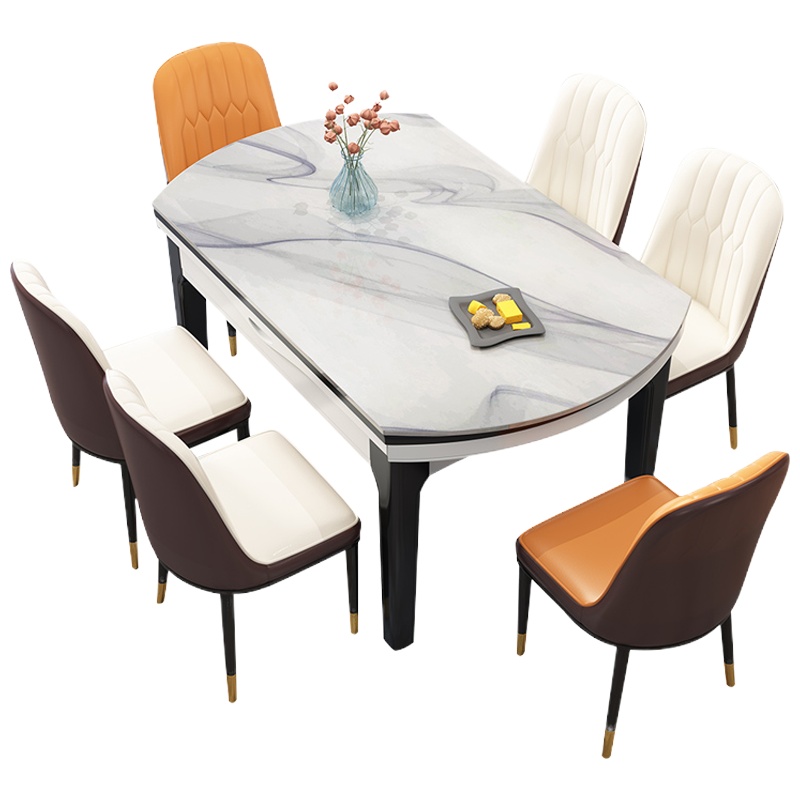 宏企(HONGQI) 大理石餐桌可伸缩 简约现代实木餐桌椅组合 小户型折叠餐桌饭桌家用 方圆两用餐桌