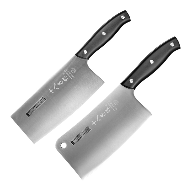十八子作SY1442雅致双刀组合(切片刀、斩骨刀)菜刀厨房多用刀斩骨刀切菜水果刀2件刀具套装套刀30cr13钢材