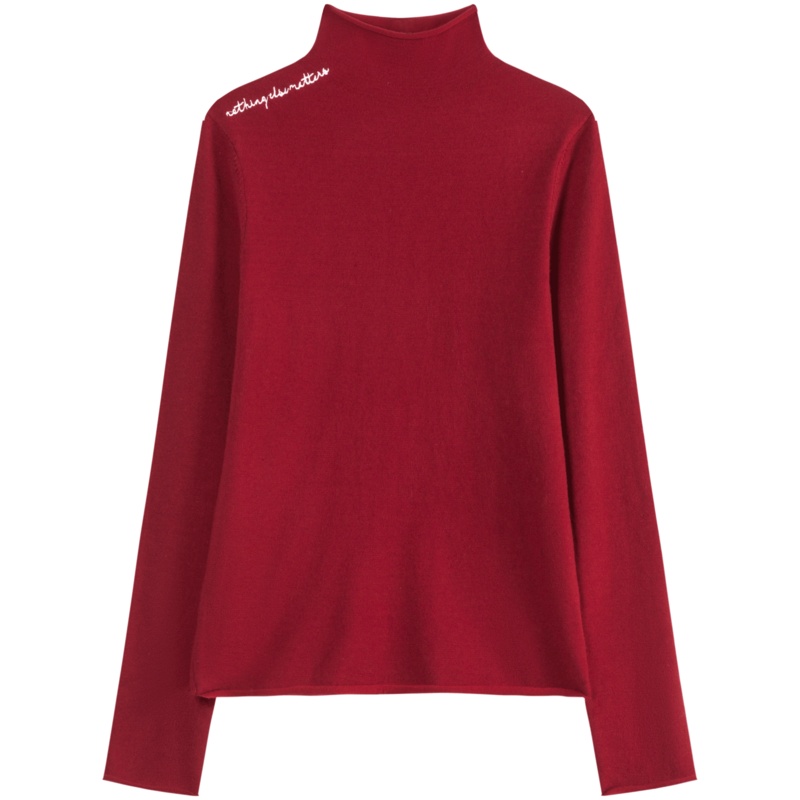 OtherMix高领针织衫上衣女2021新春季字母刺绣修身显瘦内搭打底衫