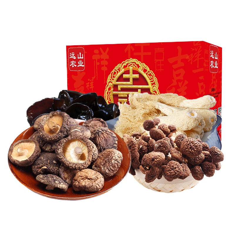 龙岩馆 远山农业 菌菇礼盒650g干菌礼盒 香菇黑木耳 竹荪茶树菇 山珍礼盒 华东