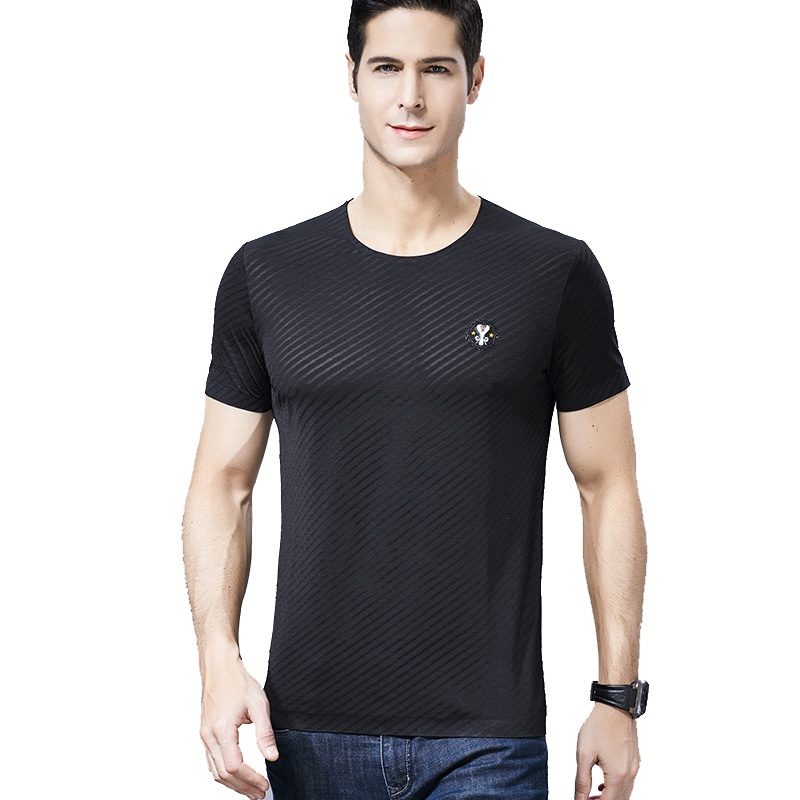 恒源祥男士短袖T恤夏款条纹圆领中青年休闲T恤上衣男装