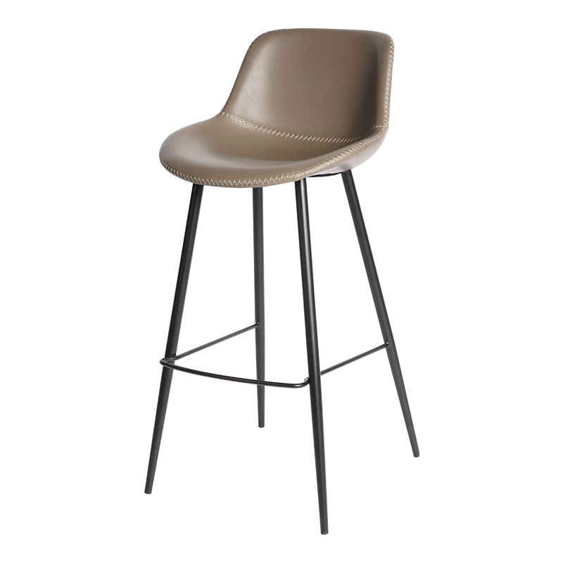 和顿 吧凳家用岛台高脚椅子 北欧风格皮质吧台椅轻奢咖啡厅休闲酒吧椅 带靠背高脚靠背椅 黑色金属铁艺非升降无旋转吧椅710