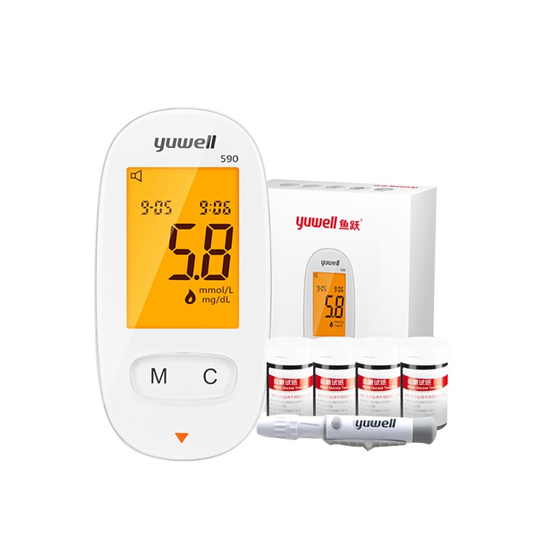 鱼跃(YUWELL)血糖仪 家用智能免调码590 血糖仪器含100份试纸针头 语音背光
