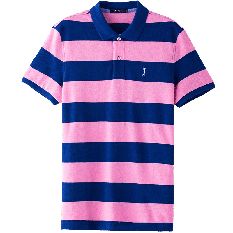 GOLF/高尔夫2019新款短袖t恤男士条纹休闲时尚翻领T恤男polo衫