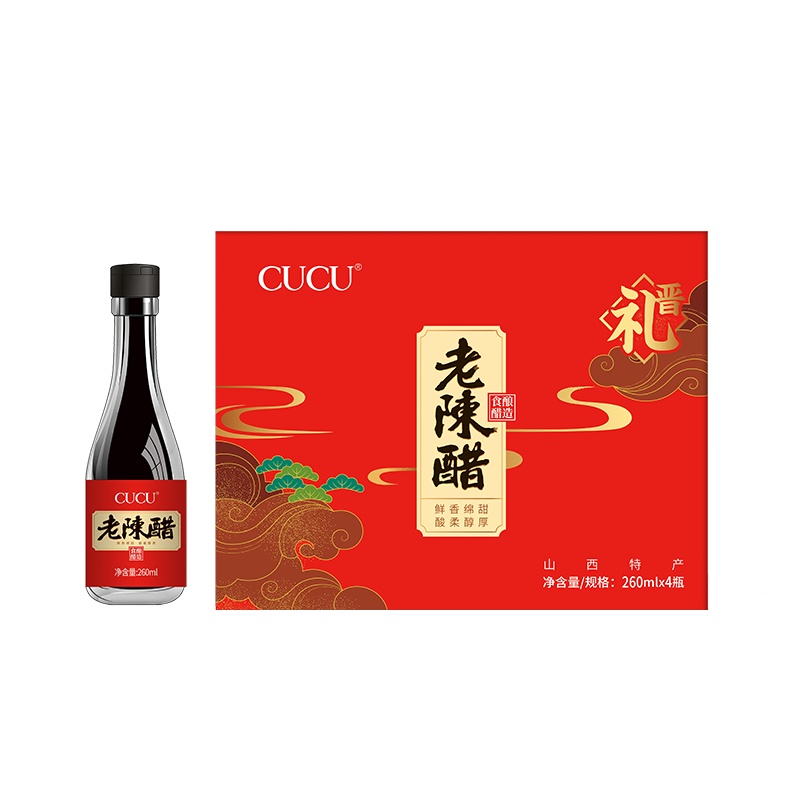 CUCU 四味醋260ml*4瓶 陈醋老陈醋姜汁醋香醋礼盒 山西特产