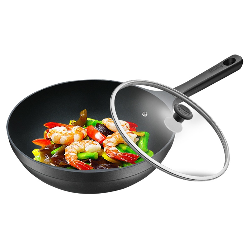 意大利拉歌蒂尼(Lagostina)钻石平底锅不粘锅煎锅家用煎炒少油盐易清洗燃煤气电磁炉通用 蓝钻30cm(煎炒锅)