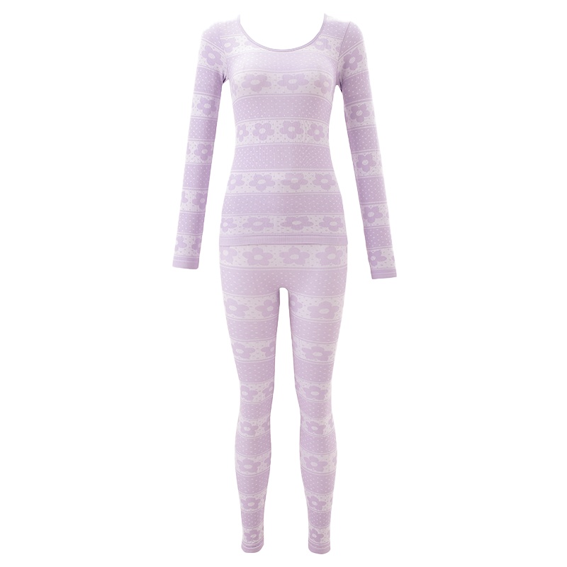 都市丽人规则花朵图纹塑形修身圆领女士保暖套装478140