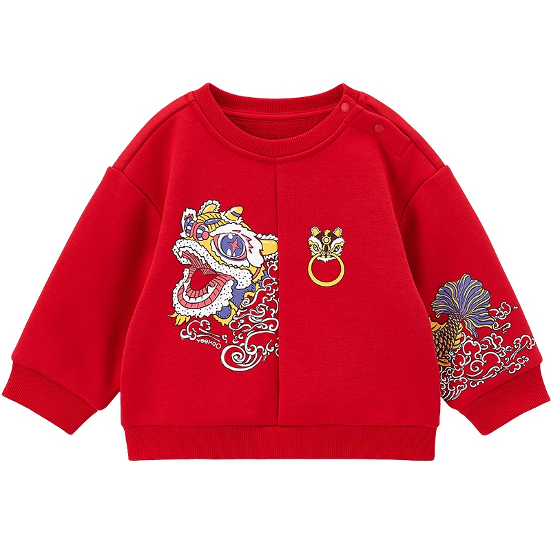 英氏童装亲子装一家三口卫衣宽松圆领针织落肩长袖上衣秋冬新年装儿童款