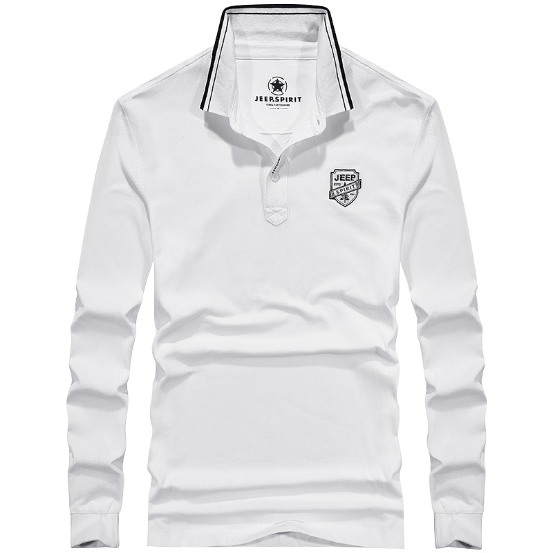 JEEP吉普宽松大码男装体恤春装休闲纯棉翻领长袖T恤男士纯色POLO1091
