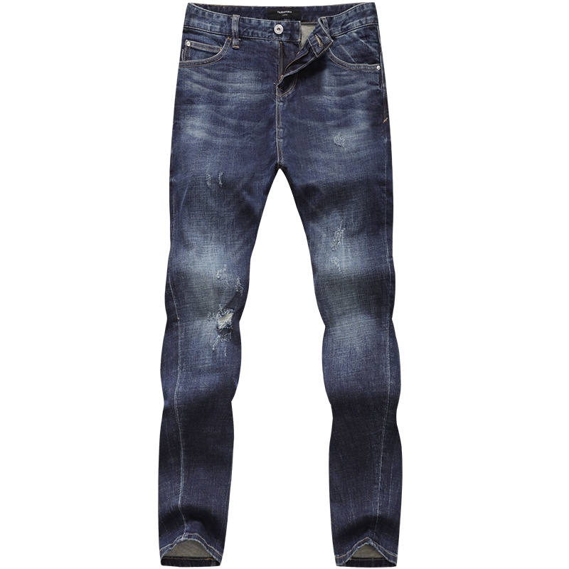 马克华菲牛仔裤男2019韩版修身小脚长裤秋季新款潮牌破洞做旧裤子