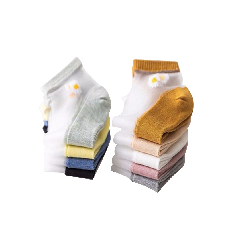 【10双装】小雏菊袜子女船袜女袜秋天玻璃丝袜女ins潮袜丝袜短袜女棉袜浅口隐形薄款水晶袜女 小雏菊丝袜-10双