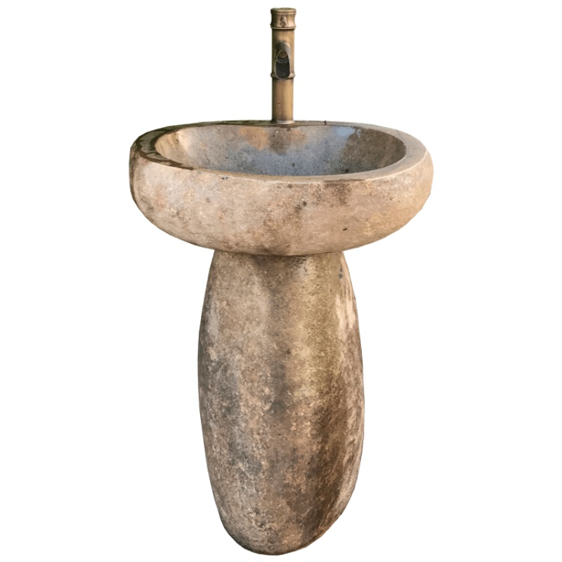 家装节 时尚卫浴 天然石头洗手盆一体阳台户外洗手台庭院立柱式洗脸盆仿古室外水池 放心购安心抵