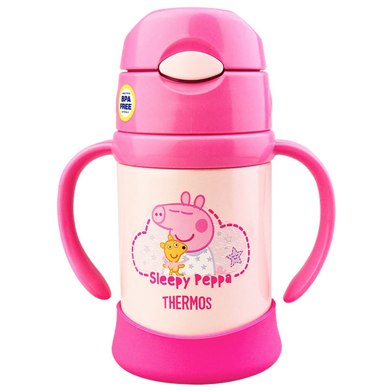 [双把手杯]THERMOS膳魔師 真空不锈钢双把手儿童吸管保温杯