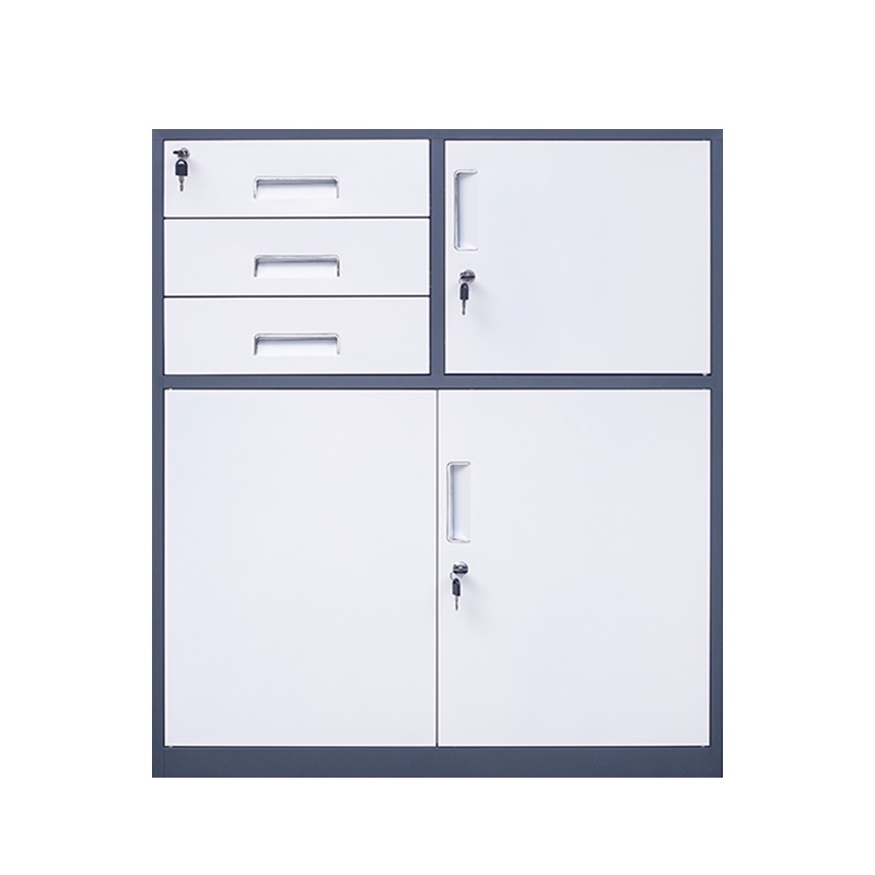 星岛钢制文件柜矮柜铁皮办公室柜床头收纳柜档案抽屉柜带锁资料储物柜三门下节灰色