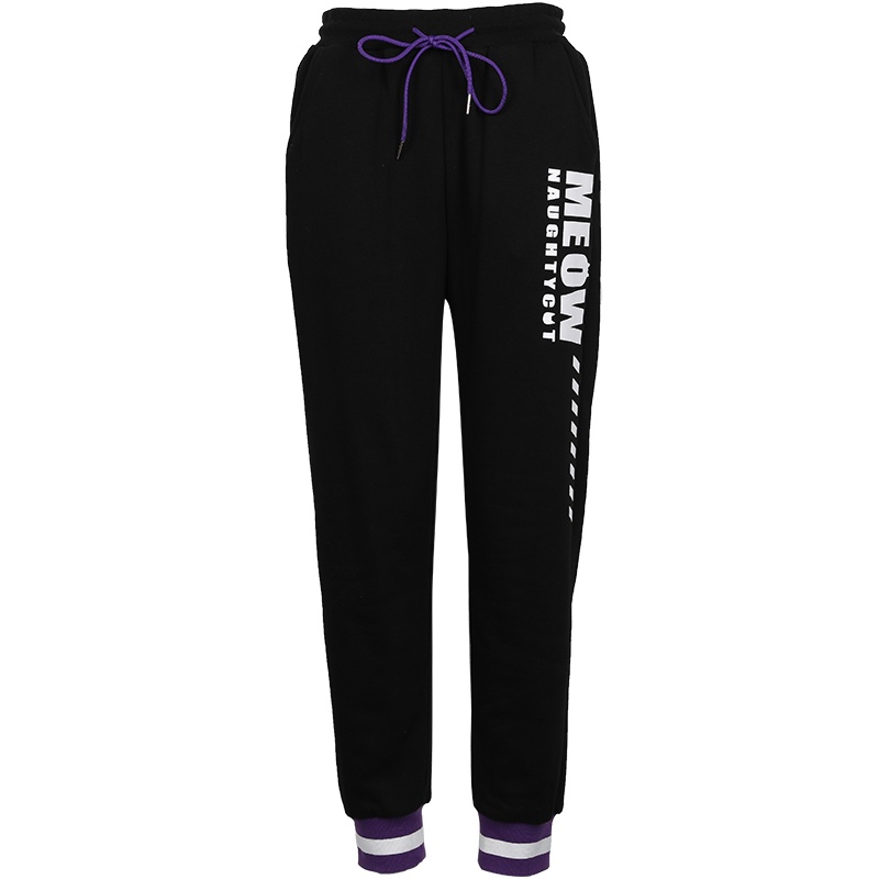 a02新款时尚字母印花自然松紧腰宽松显瘦休闲裤女DTU6C0361PN