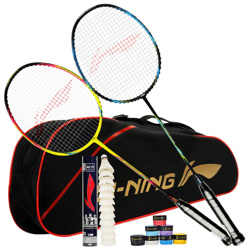 李宁 LI-NING 羽毛球拍双拍2支全碳素3u对拍超轻专业初学羽拍套装 A1111 送6支装球(已穿线)