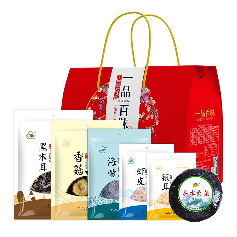 一品爽一品百味798g南北干货组合礼盒 黑木耳 香菇 海带 虾皮 银耳 紫菜