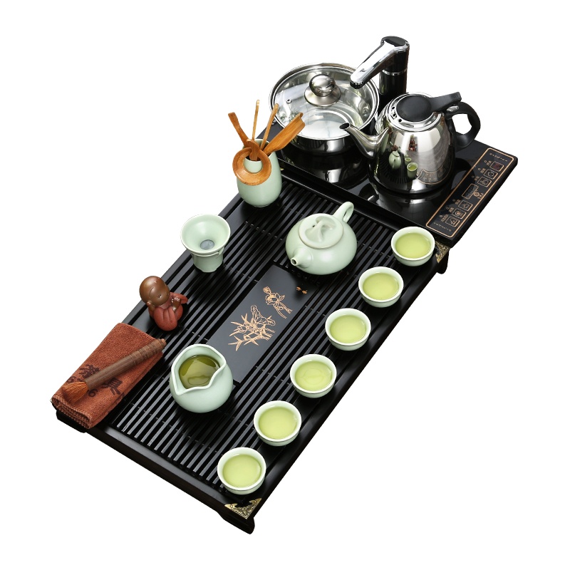 常生源 功夫茶具套装实木茶盘仿宋汝窑茶壶茶杯泡茶炉整套 幽雅石瓢套组