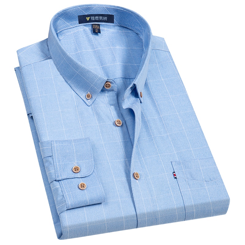雅鹿男装长袖休闲衬衣棉混纺亲肤舒适格子男士长袖衬衫153D1902