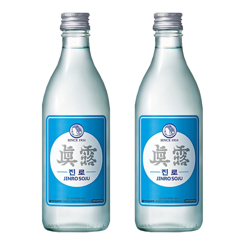 韩国进口真露经典烧酒16.9度360ml*2瓶原味清酒利口预调鸡尾酒