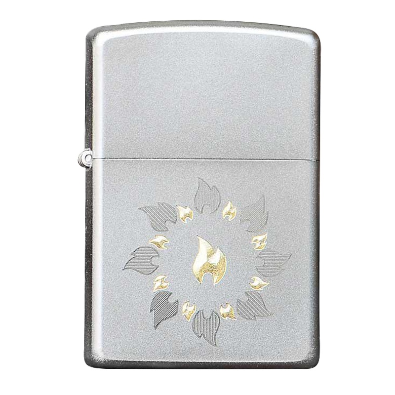 zippo美国原装正版进口煤油防风打火机缎纱镀铬金银火圈子|21192