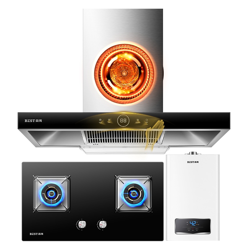 华帝 百得(BEST) E112+QE52+DR20 欧式烟灶套餐 21m³大吸力抽油烟机 灶具 热水器 组合(天然气)