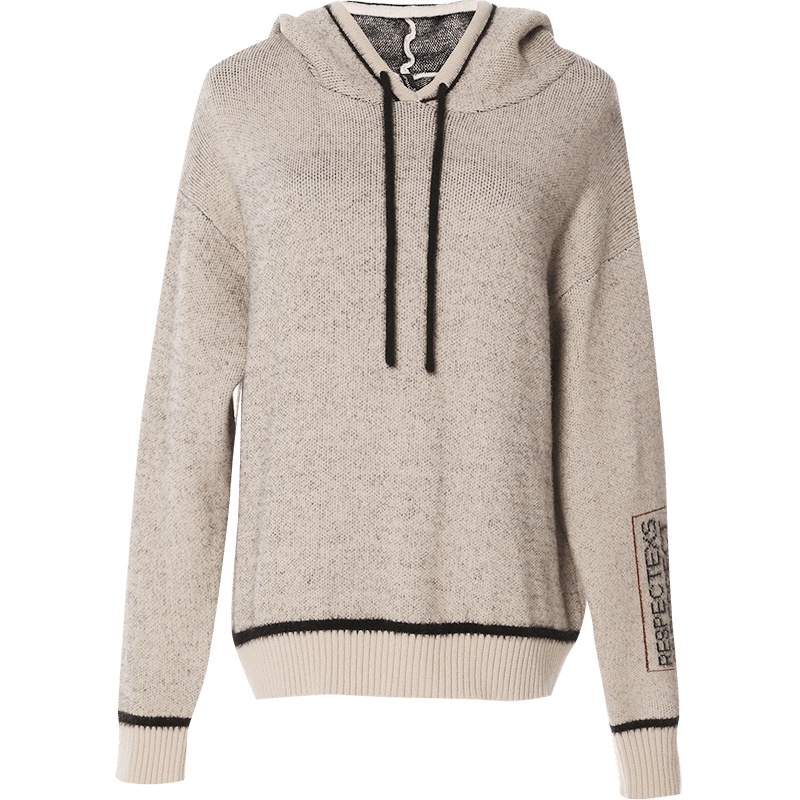 欧昵雪秋冬季休闲连帽套头字母长袖宽松显瘦针织衫女毛衣