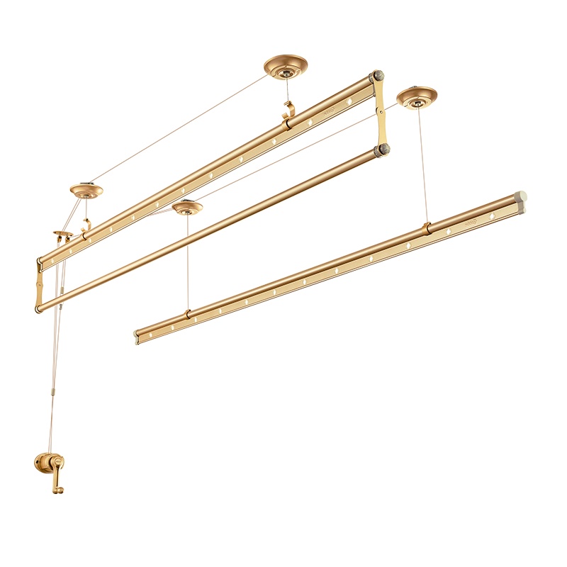 卡贝 阳台三杆升降手摇晾衣杆 双杆手动晒衣架 晾衣架晾被子架