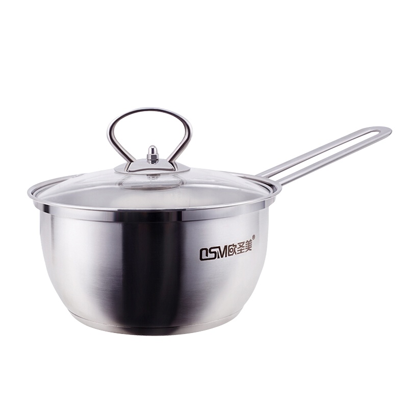 欧圣美 奶锅304不锈钢内径16cm婴儿辅食锅无涂层泡面煮奶多层复底小汤锅M-1014