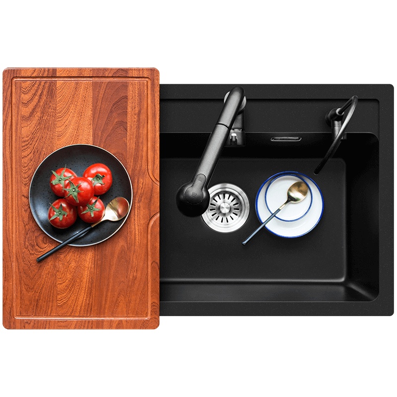 科恩纳(Coenna)石英石水槽单槽厨房洗碗池黑色洗菜盆加厚花岗石洗碗水池小户型台下盆家用水池手工一体成型洗菜水斗大单槽