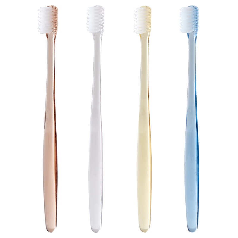 苏宁极物磨尖软毛手工牙刷 透明手柄 细软毛 小刷头 成人家庭装牙刷 4支装 咖色+透明色+黄色+蓝色
