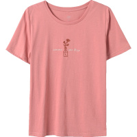 OSA欧莎粉色刺绣T恤女2019新款夏宽松短袖上衣百搭ins潮古着感